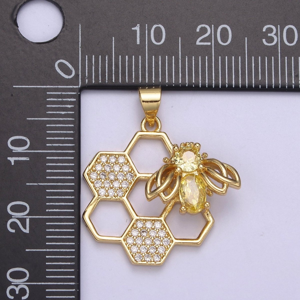 Honeycomb Gold Filled Charm - Bee nature geometrical Pendant, hexagon, beehive, bee comb H-635