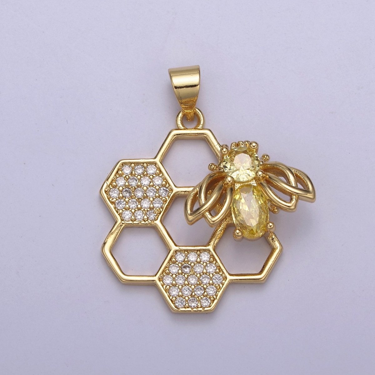 Honeycomb Gold Filled Charm - Bee nature geometrical Pendant, hexagon, beehive, bee comb H-635