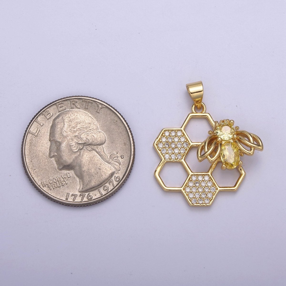 Honeycomb Gold Filled Charm - Bee nature geometrical Pendant, hexagon, beehive, bee comb H-635