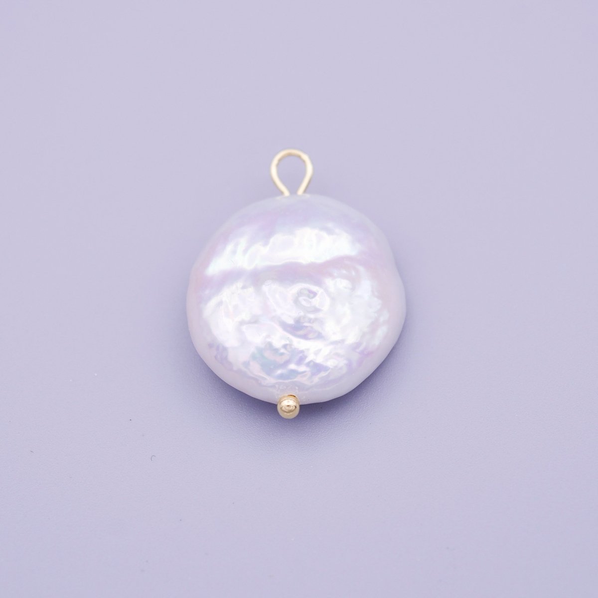 Round Flat 17mm Natural White Freshwater Pearl Charm | P-1648