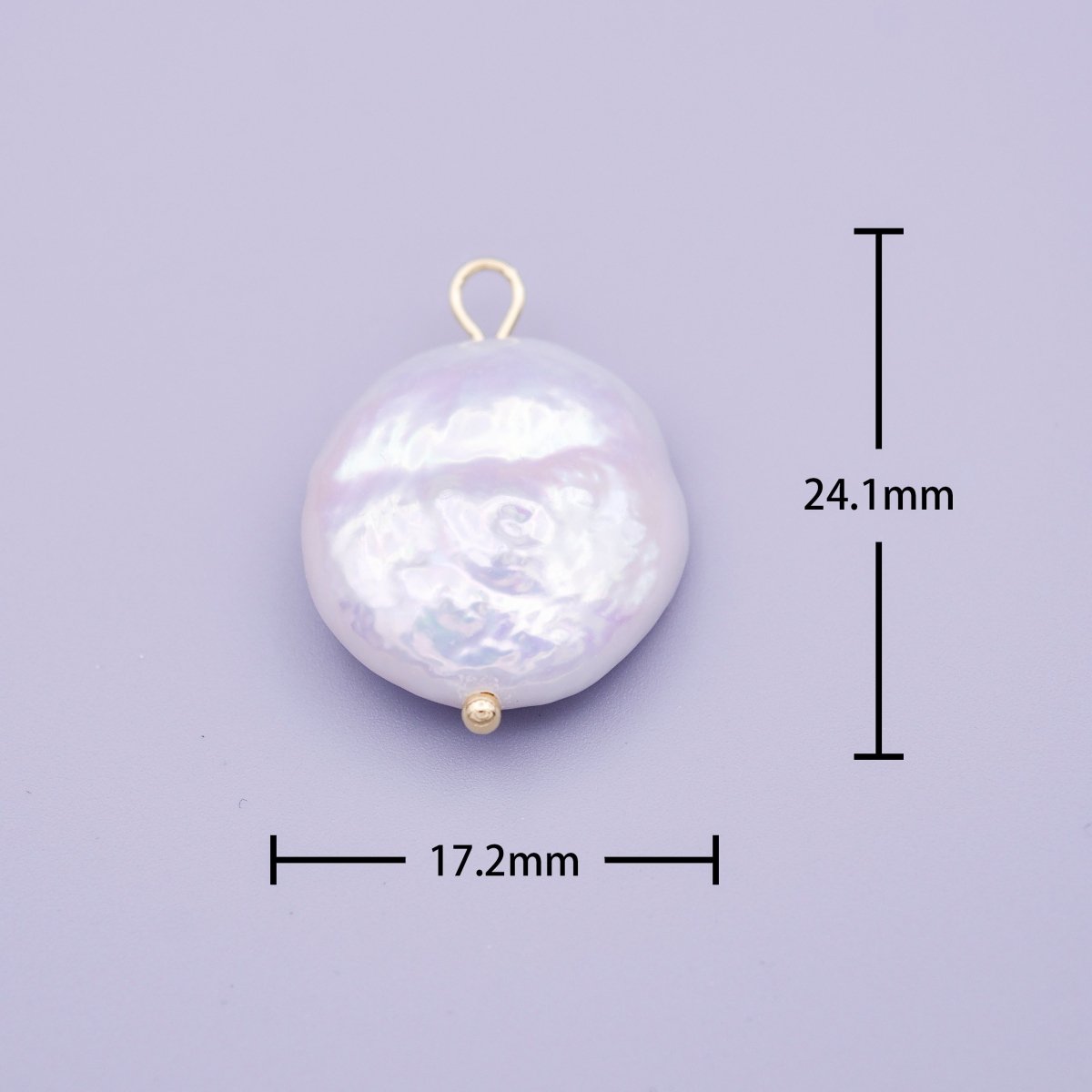 Round Flat 17mm Natural White Freshwater Pearl Charm | P-1648