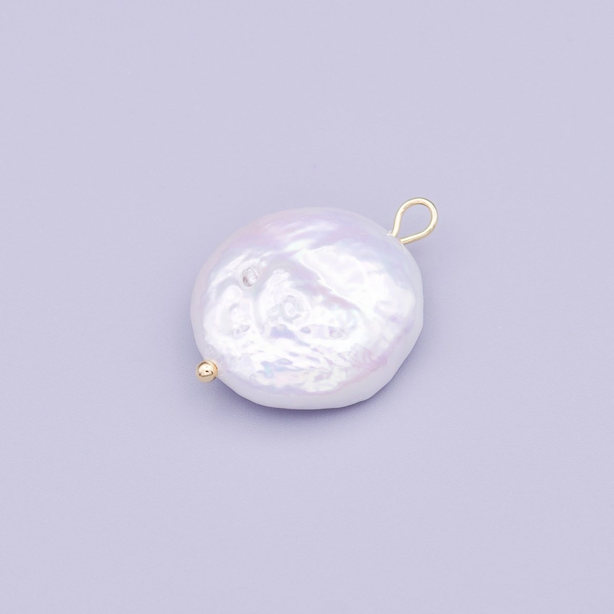 Round Flat 17mm Natural White Freshwater Pearl Charm | P-1648