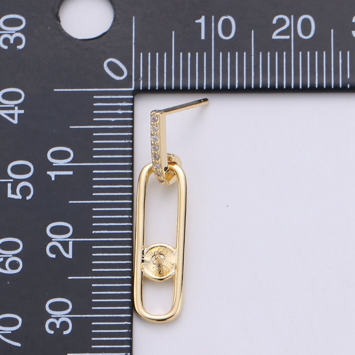 Oval Dangle Post Earring  Earring Component for DIY Pearl Earring Findings, Half Drilled Pearl Dangle Earring Supply K-401