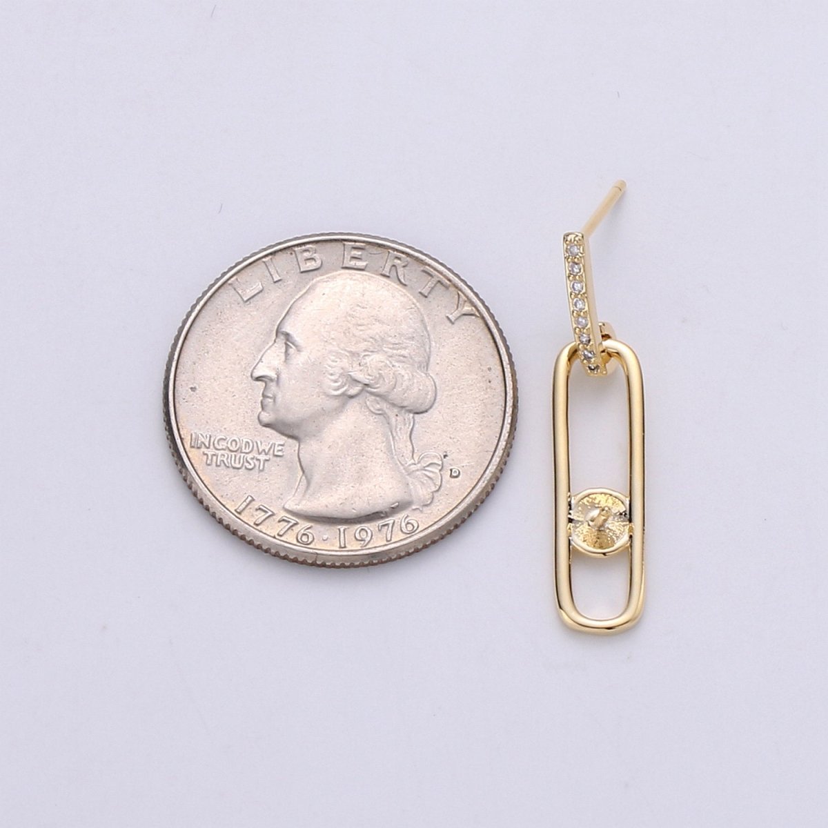 Oval Dangle Post Earring  Earring Component for DIY Pearl Earring Findings, Half Drilled Pearl Dangle Earring Supply K-401