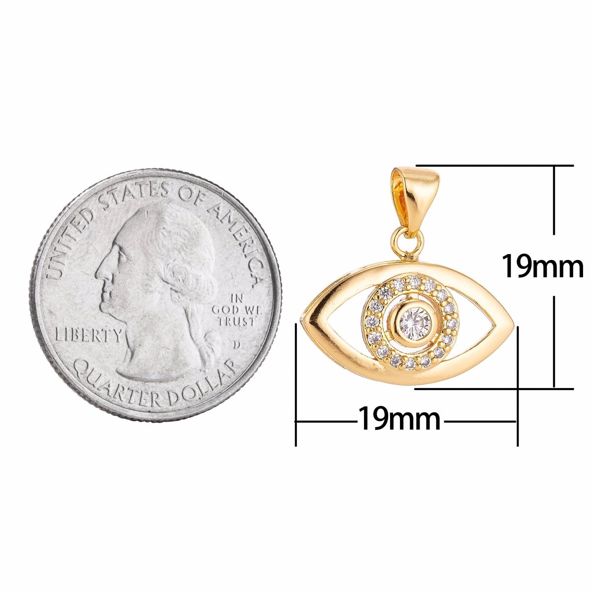 Overstock 18K Gold Filled Evil Eye Charm w/ Crystal Cubic Zirconia for Necklace Pendant Earring Bail Dangle Findings for Jewelry Making H-294
