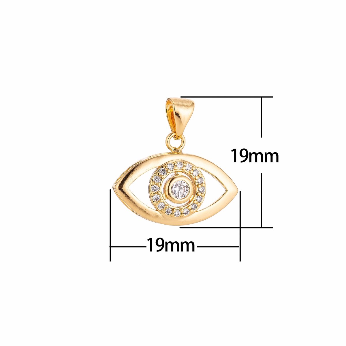 Overstock 18K Gold Filled Evil Eye Charm w/ Crystal Cubic Zirconia for Necklace Pendant Earring Bail Dangle Findings for Jewelry Making H-294