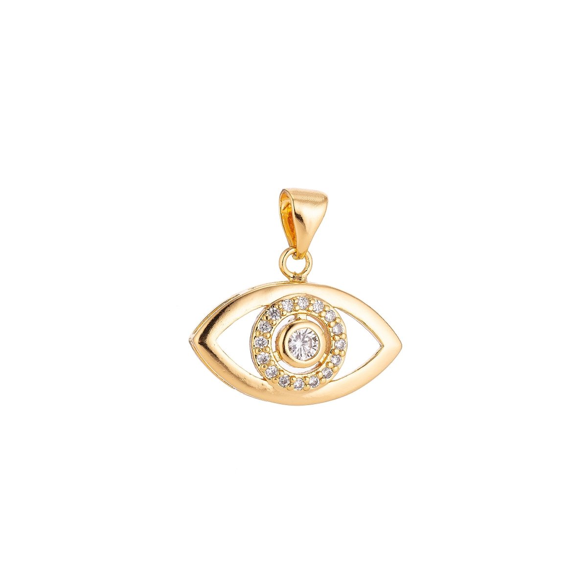 Overstock 18K Gold Filled Evil Eye Charm w/ Crystal Cubic Zirconia for Necklace Pendant Earring Bail Dangle Findings for Jewelry Making H-294