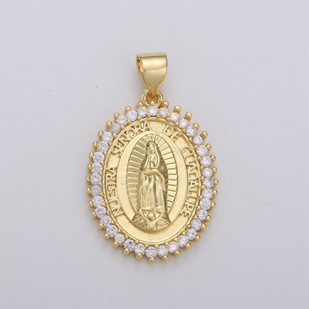 Overstock Clearance 24k Gold Filled Virgin Mary Pendant Necklace Pink Micro Pave Virgen de Guadalupe Medallion Pendant for Necklace Religious Jewelry Supply I-649 I-650