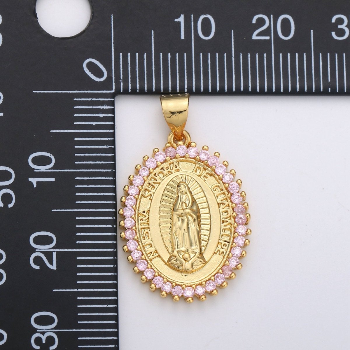 Overstock Clearance 24k Gold Filled Virgin Mary Pendant Necklace Pink Micro Pave Virgen de Guadalupe Medallion Pendant for Necklace Religious Jewelry Supply I-649 I-650