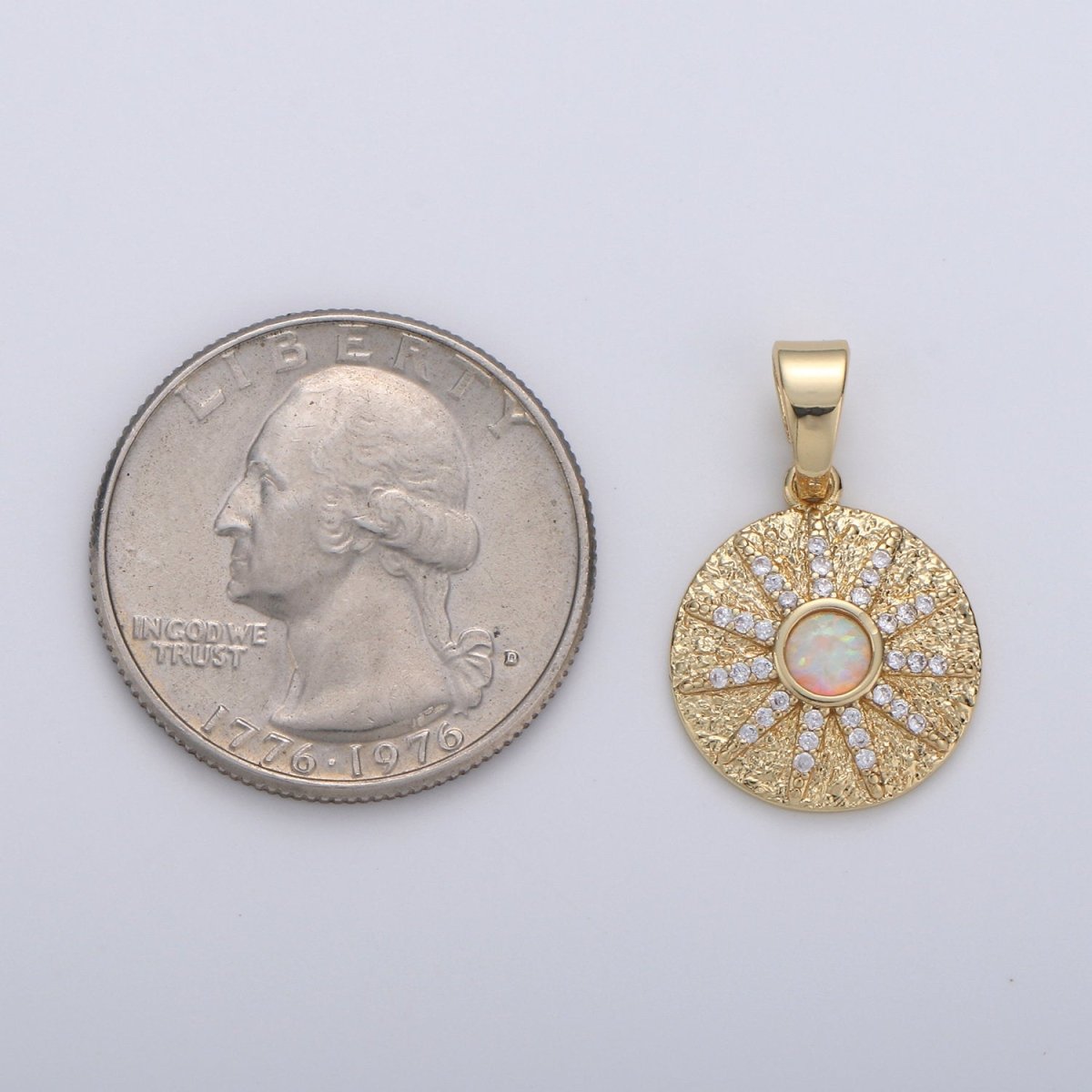 Overstock Dainty 14k Gold Filled Vergina Sun Charm Opal Round SunBurst Medallion Pendant, 23x16mm, Micro Pave Gold Sun Celestial Jewelry I-661