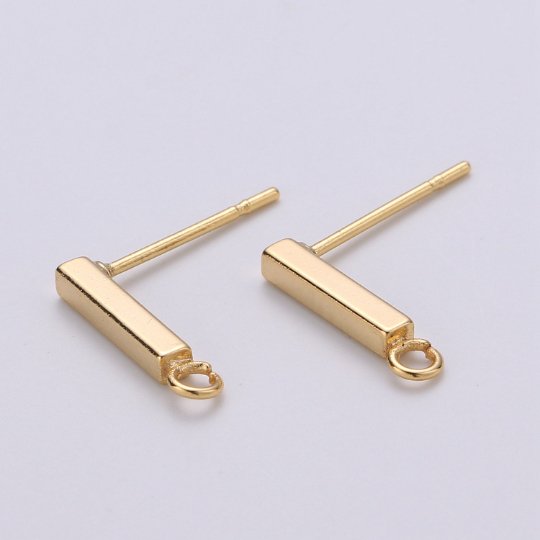 Overstock Rectangle Ear Stud w/ Open link 14K gold Filled Earring Nickel free Minimalist Earring making post, Jewelry making Supply K-846