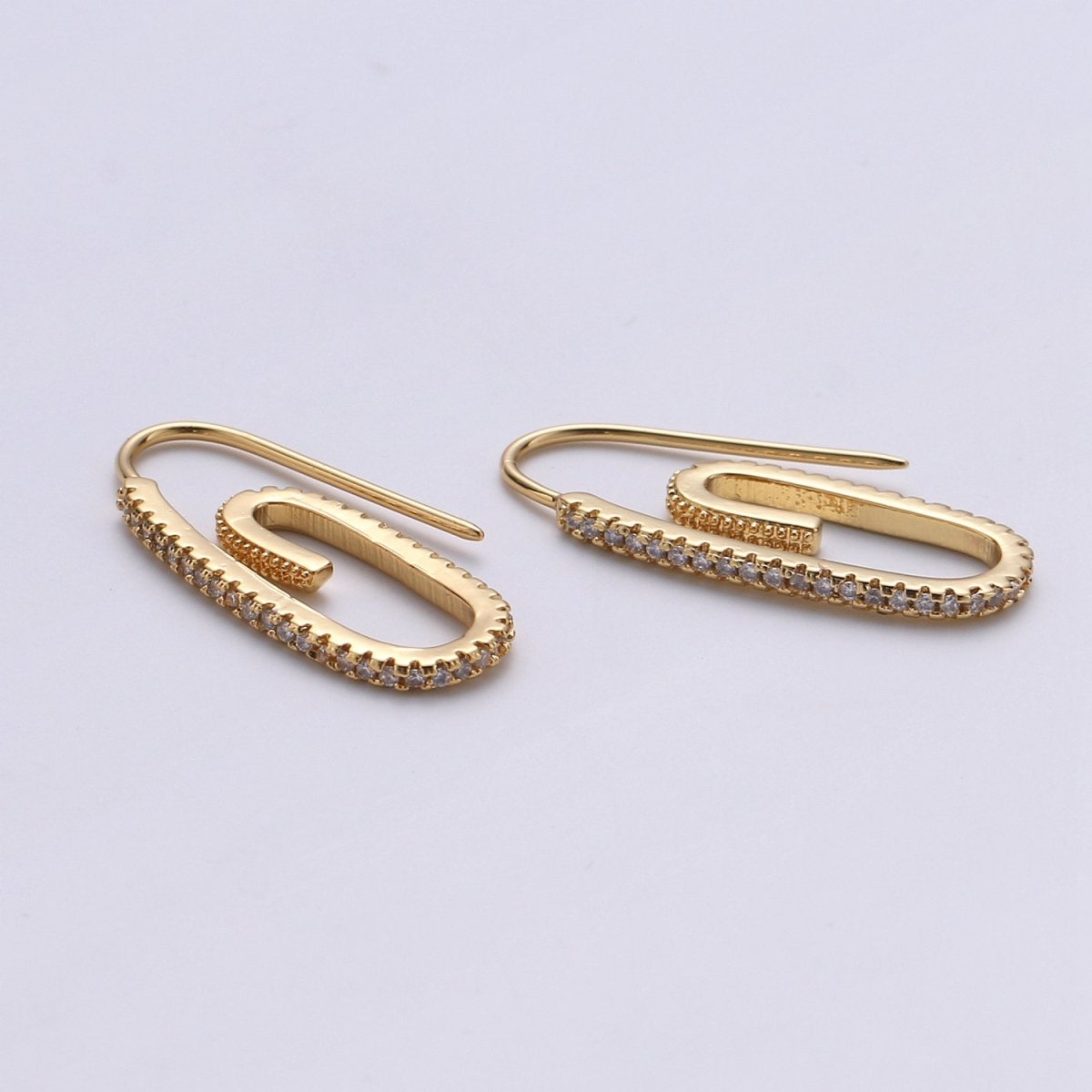 Paper Clip Earrings, Micro Pave Paper Clip Earrings, Trend Jewelry, Gold Hoop Earrings Clear, Green Black Blue Purple CZ Earring K-633 K-636 - K-638