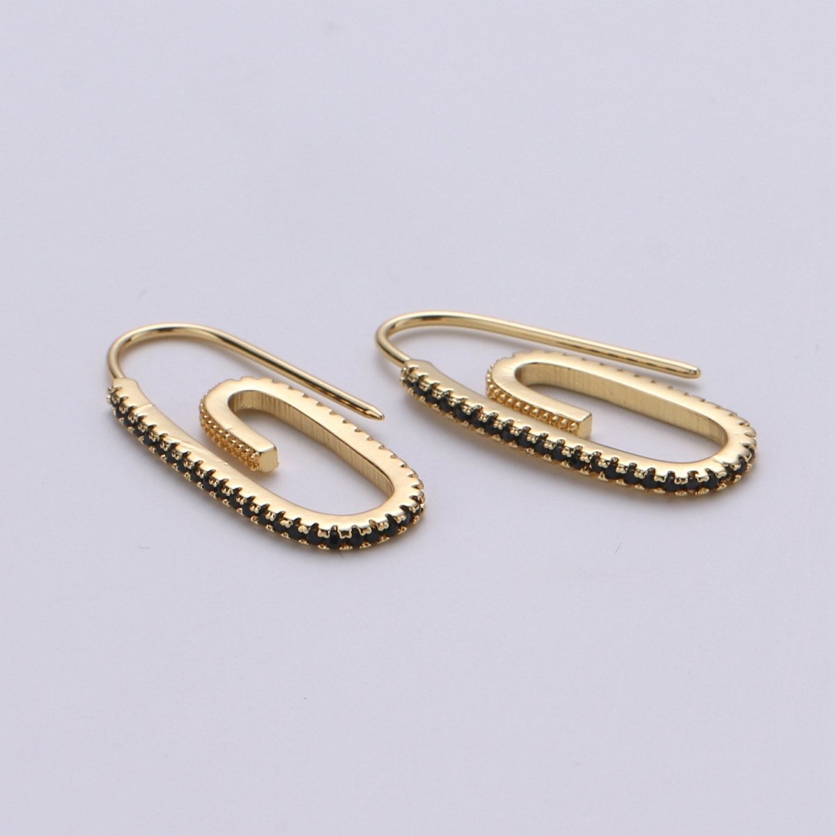 Paper Clip Earrings, Micro Pave Paper Clip Earrings, Trend Jewelry, Gold Hoop Earrings Clear, Green Black Blue Purple CZ Earring K-633 K-636 - K-638