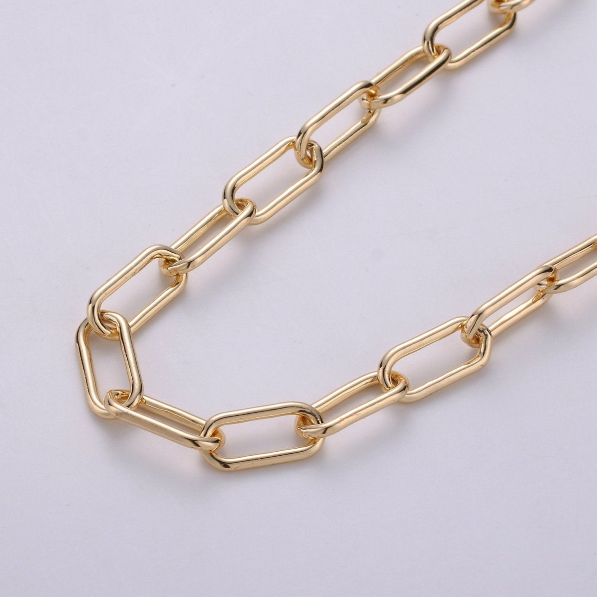 Paperclip Chain Necklace, 16K Gold Filled Paper Clip Chain 7.5x16.5mm, Nickel Free Unfinished Link Chain | ROLL-272 Clearance Pricing