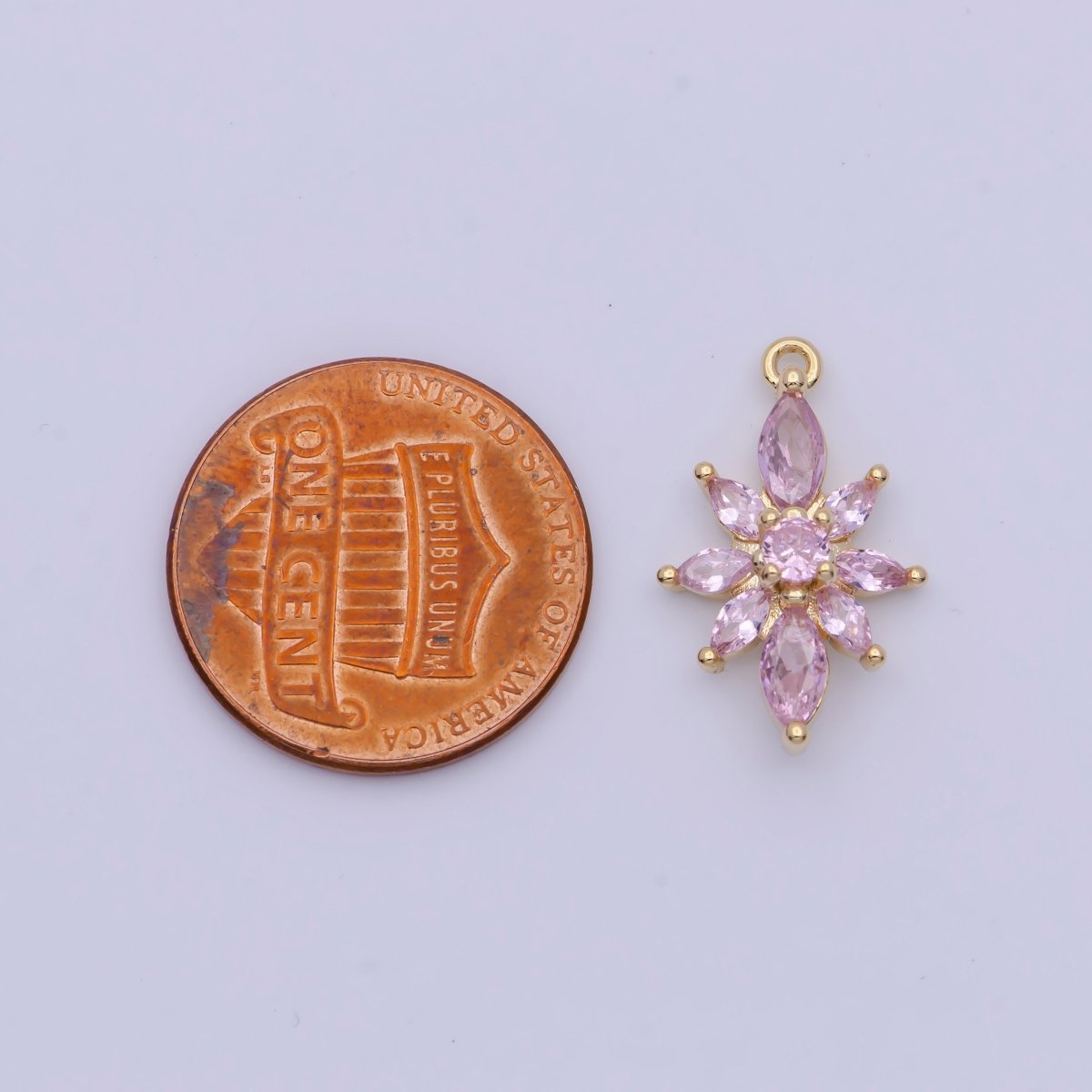 Pink Cubic Zirconia Flower Nature Gold Charm For DIY Jewelry Making AG-136