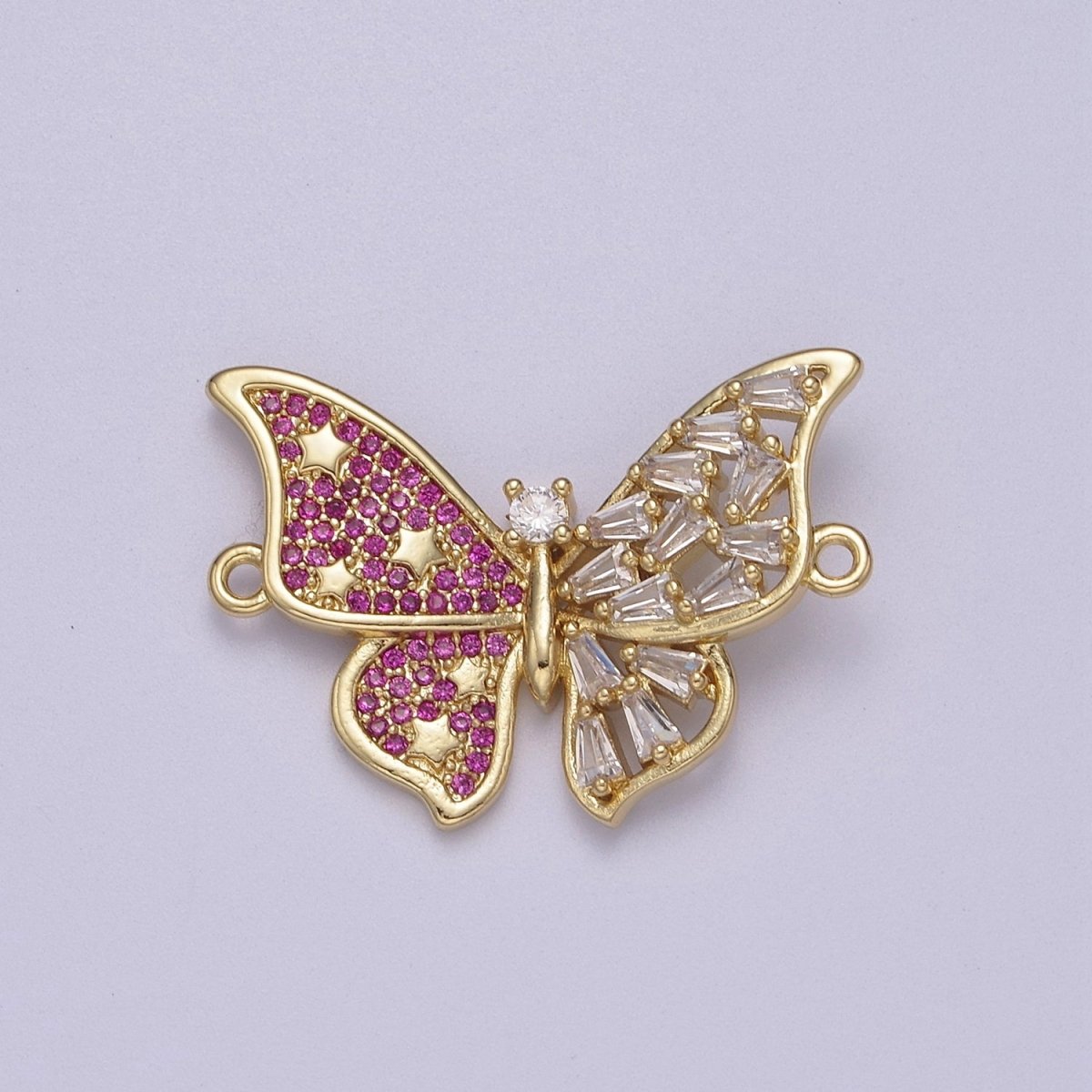 OS Pink Gold Butterfly Clear CZ Micro Pave Charm Connector Baguette Cluster Link Connector F-057