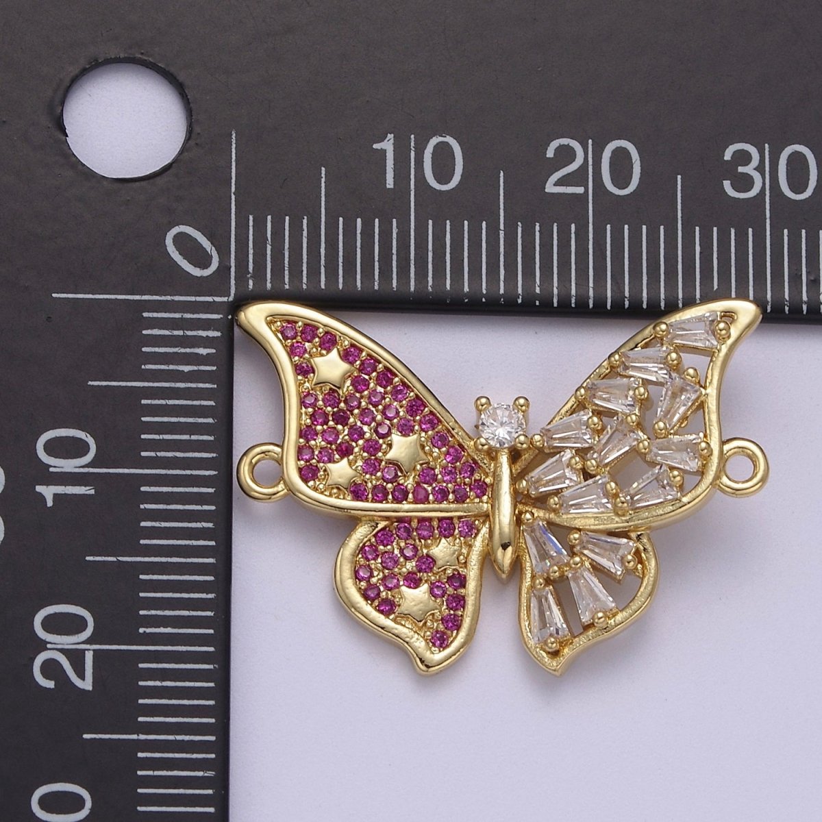 OS Pink Gold Butterfly Clear CZ Micro Pave Charm Connector Baguette Cluster Link Connector F-057