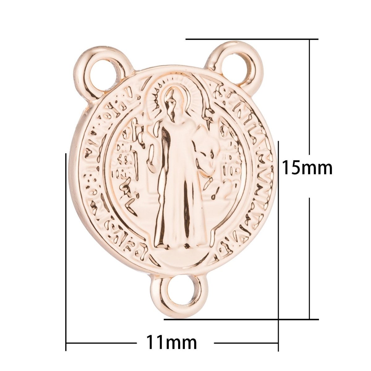 Pink Gold Rosary Medal Metal Part, Double Sided, Cross, Rosary Making Supply, Necklace Pendant, Findings for Jewelry Making F-202