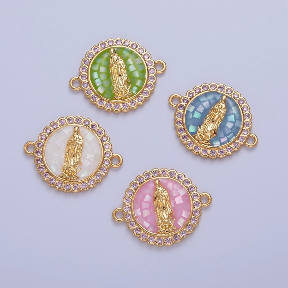 Pink Lady Guadalupe Charm Connector Round Virgin Mary Link Connector F-651~F-654