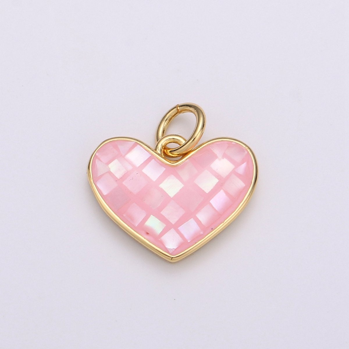 Pink Shell Opal Dainty 15mm Heart Gold Charm | D-341