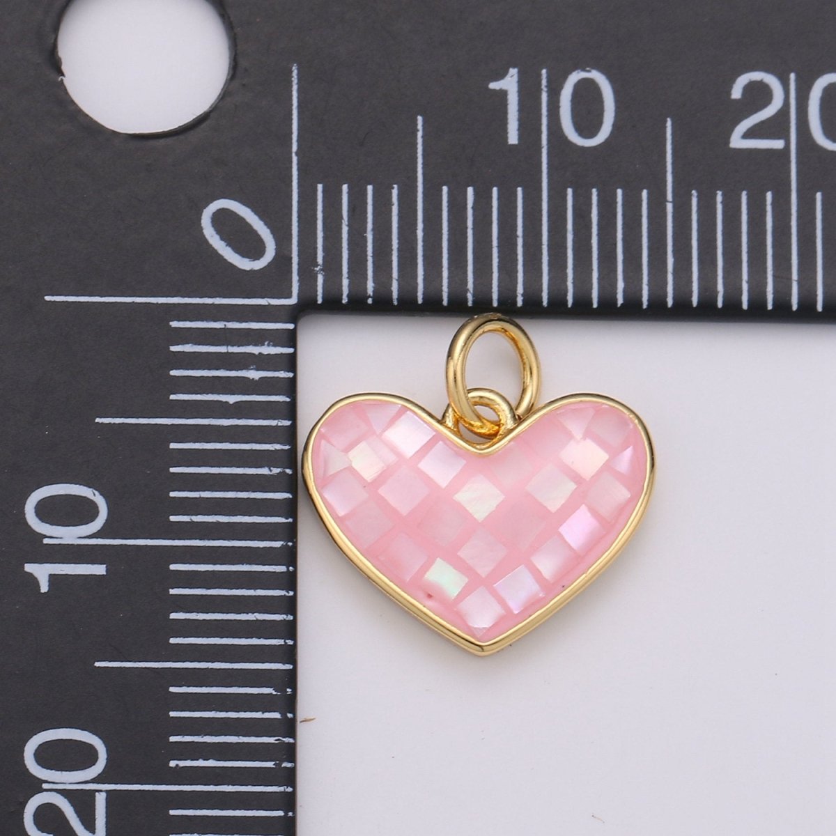Pink Shell Opal Dainty 15mm Heart Gold Charm | D-341