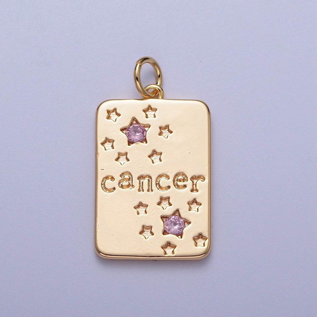 Pretty Gold Zodiac Cham Square Tag Horoscope Charm with Pink Cz Star | A-A1743-A-A1748