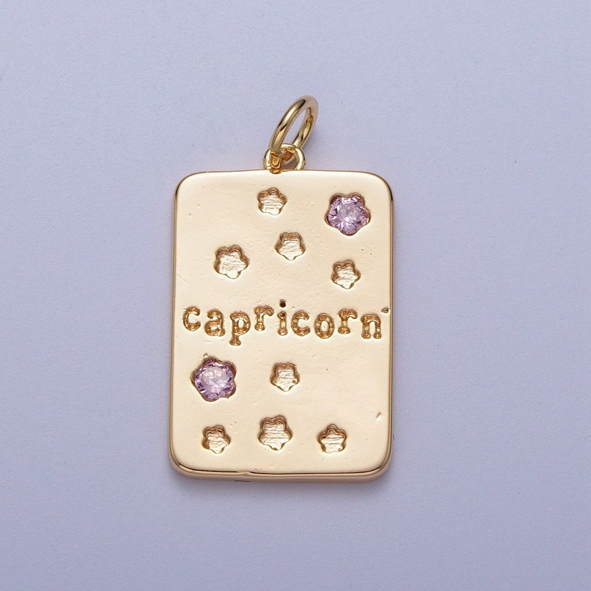 Pretty Gold Zodiac Cham Square Tag Horoscope Charm with Pink Cz Star | A-A1743-A-A1748