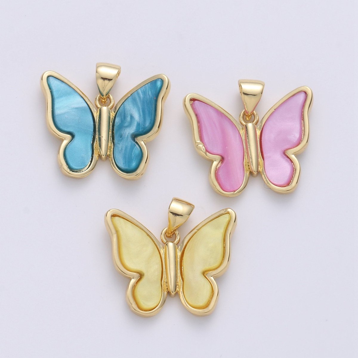 Purple Mariposa Butterfly Charm Pearl Butterfly Charm Acrylic Pendant for Necklace Earring Bracelet Component Real Gold Plated Tarnish Free