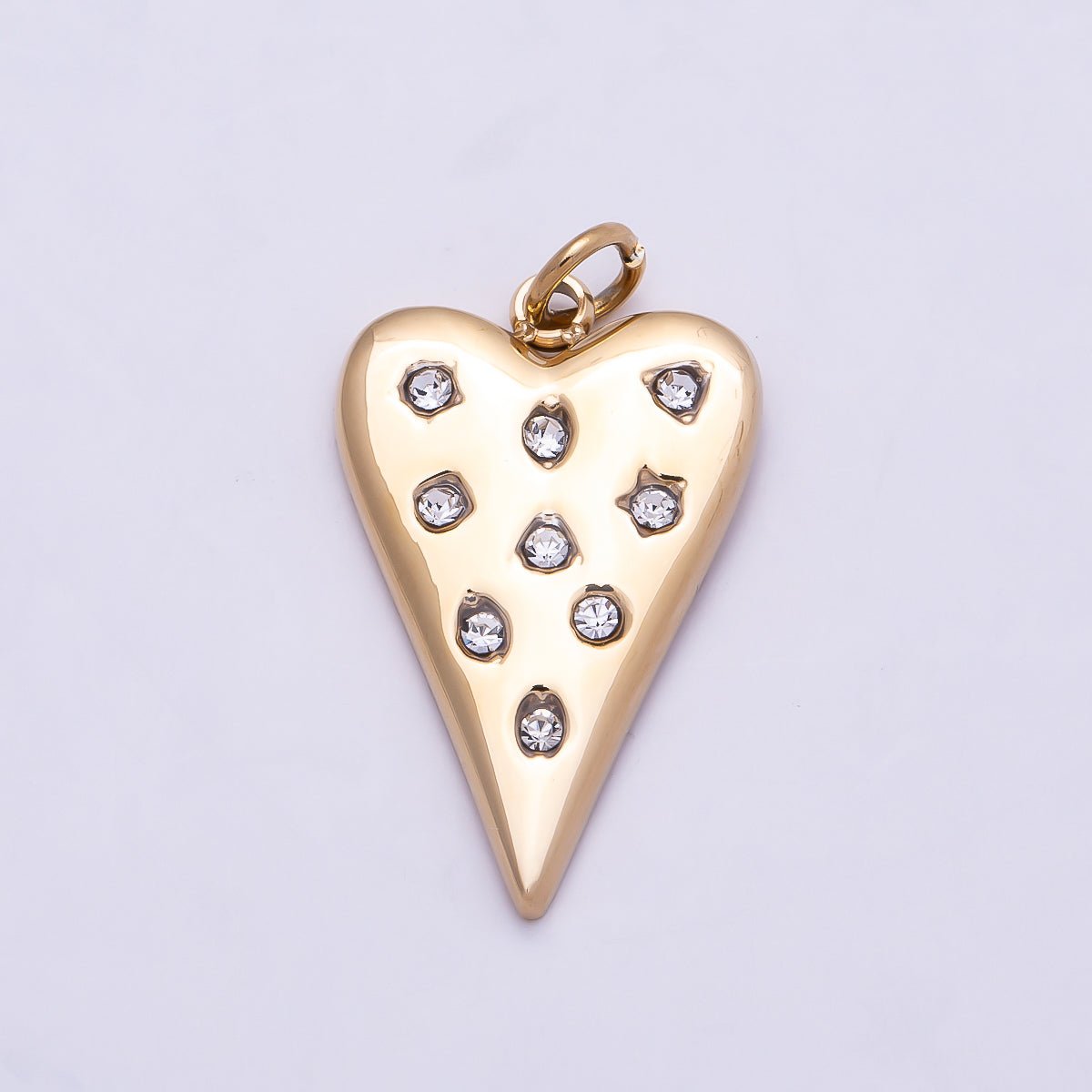 PVD Gold Stainless Steel 19mm Clear CZ Dotted Heart Charm | Charms-01025