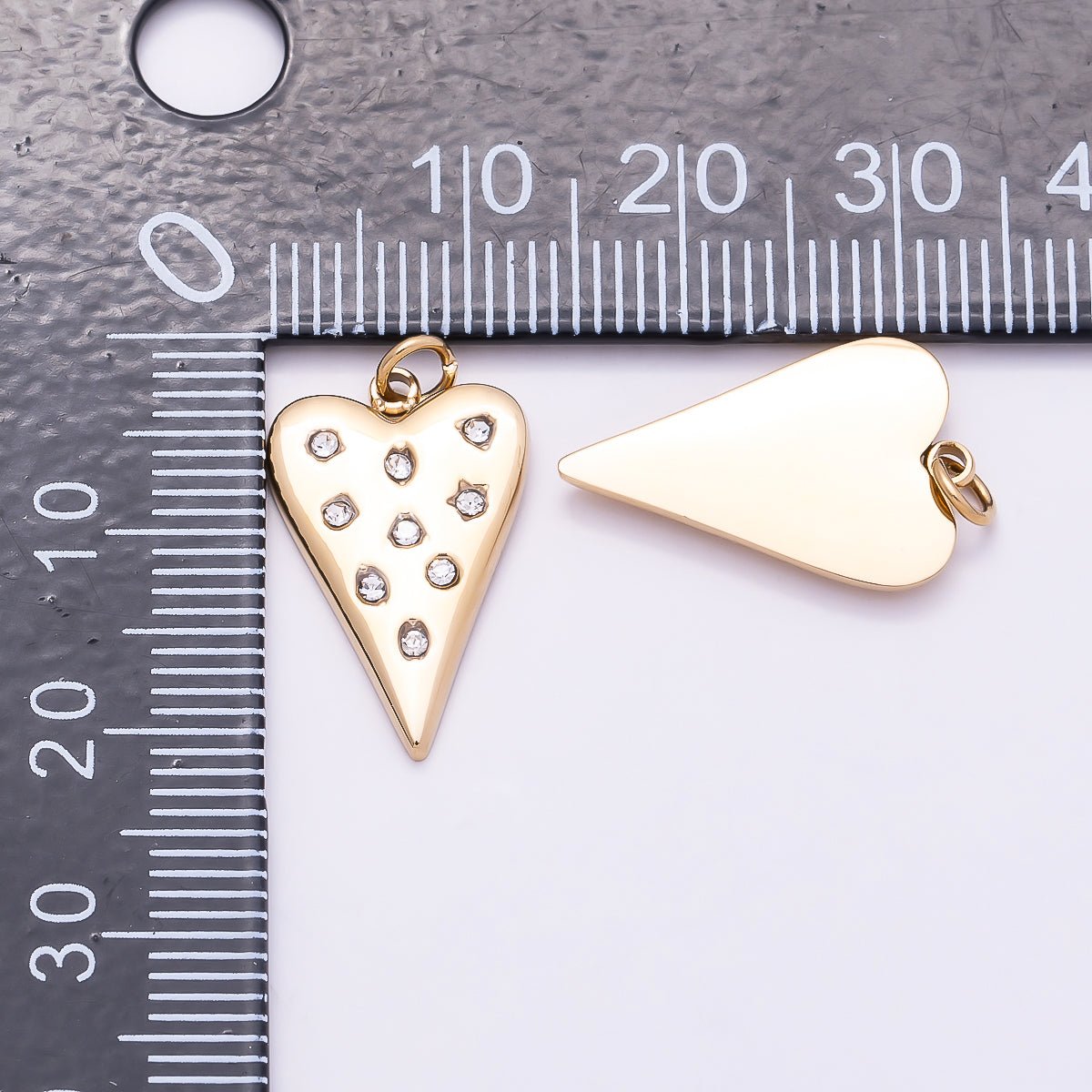 PVD Gold Stainless Steel 19mm Clear CZ Dotted Heart Charm | Charms-01025