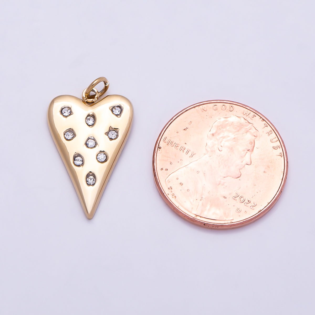 PVD Gold Stainless Steel 19mm Clear CZ Dotted Heart Charm | Charms-01025