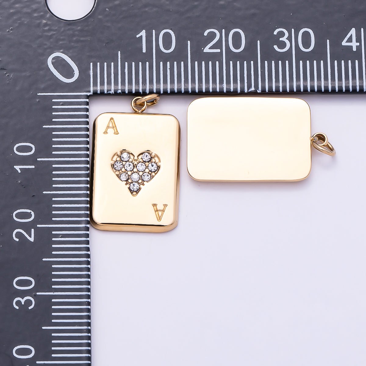 PVD Gold Stainless Steel 20mm Micro Paved CZ Ace of Heart Card Game Charm | Charms-01028