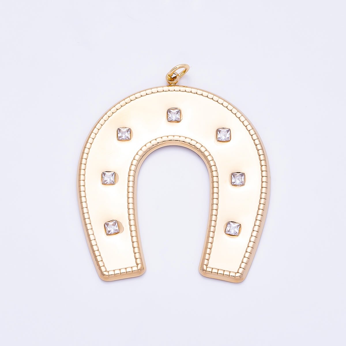 PVD Gold Stainless Steel 45mm Clear CZ Dotted Horseshoe Animal Charm | Charms-01326