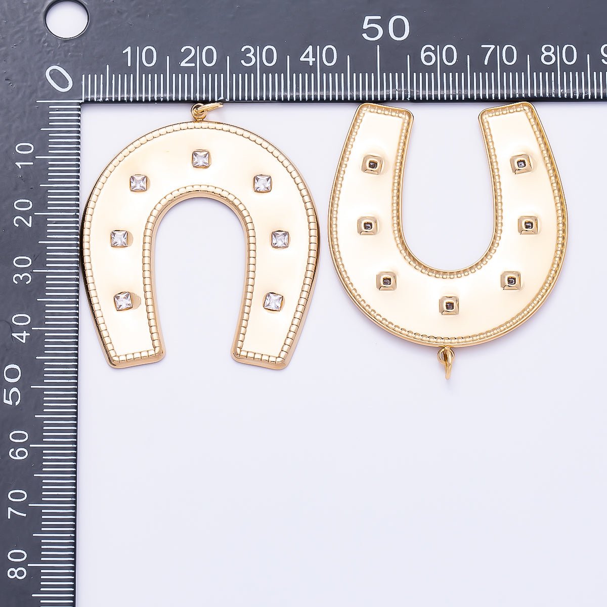 PVD Gold Stainless Steel 45mm Clear CZ Dotted Horseshoe Animal Charm | Charms-01326