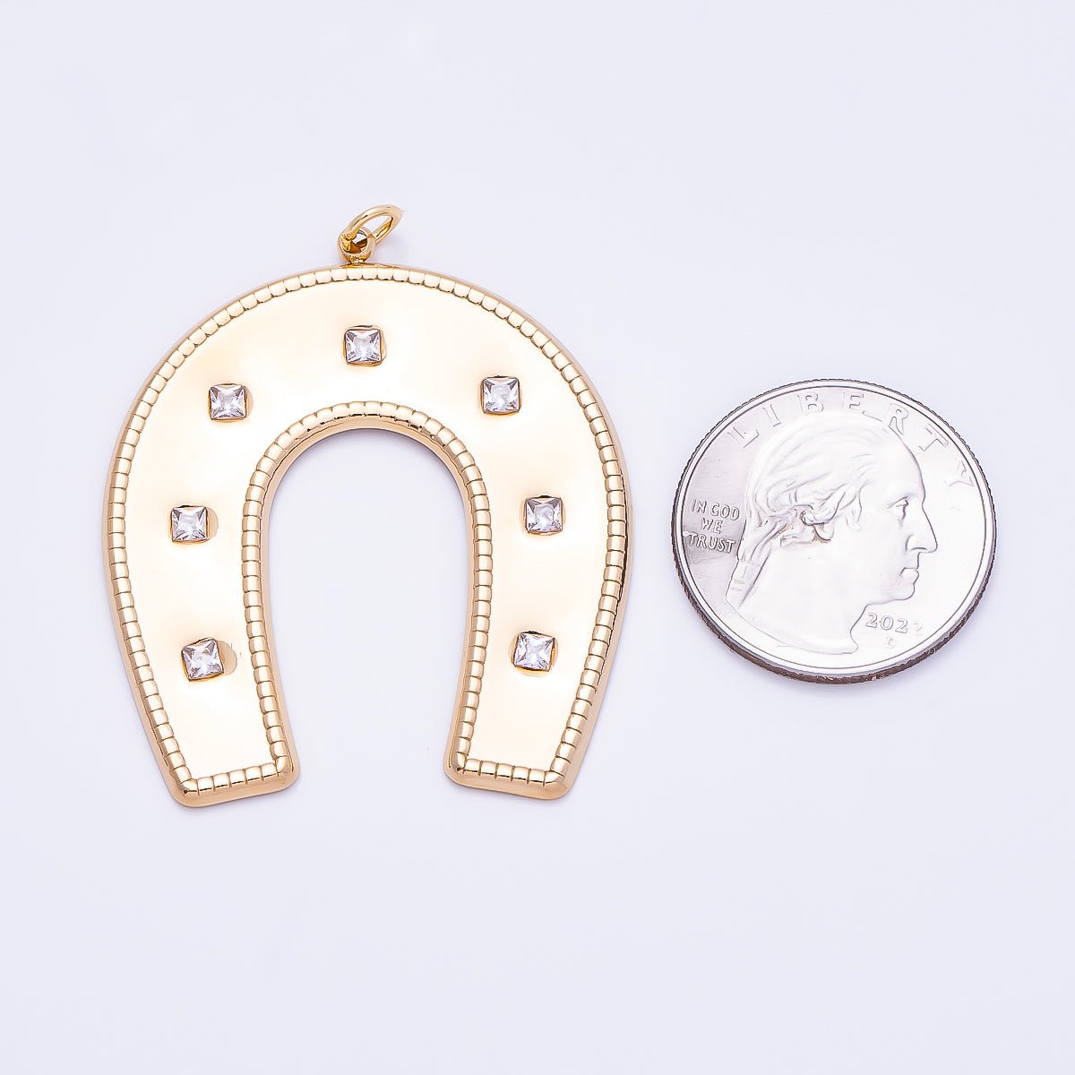 PVD Gold Stainless Steel 45mm Clear CZ Dotted Horseshoe Animal Charm | Charms-01326