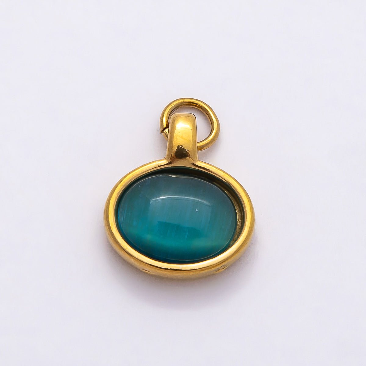 PVD Stainless Steel 14mm Turquoise, Peridot Cabochon Gemstone Oval Charm | Charms-00804 Charms-00805