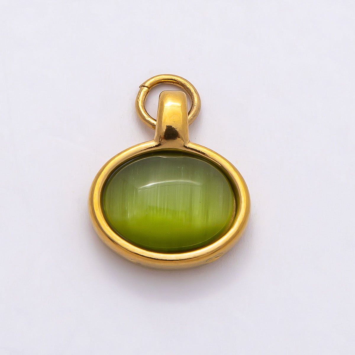 PVD Stainless Steel 14mm Turquoise, Peridot Cabochon Gemstone Oval Charm | Charms-00804 Charms-00805