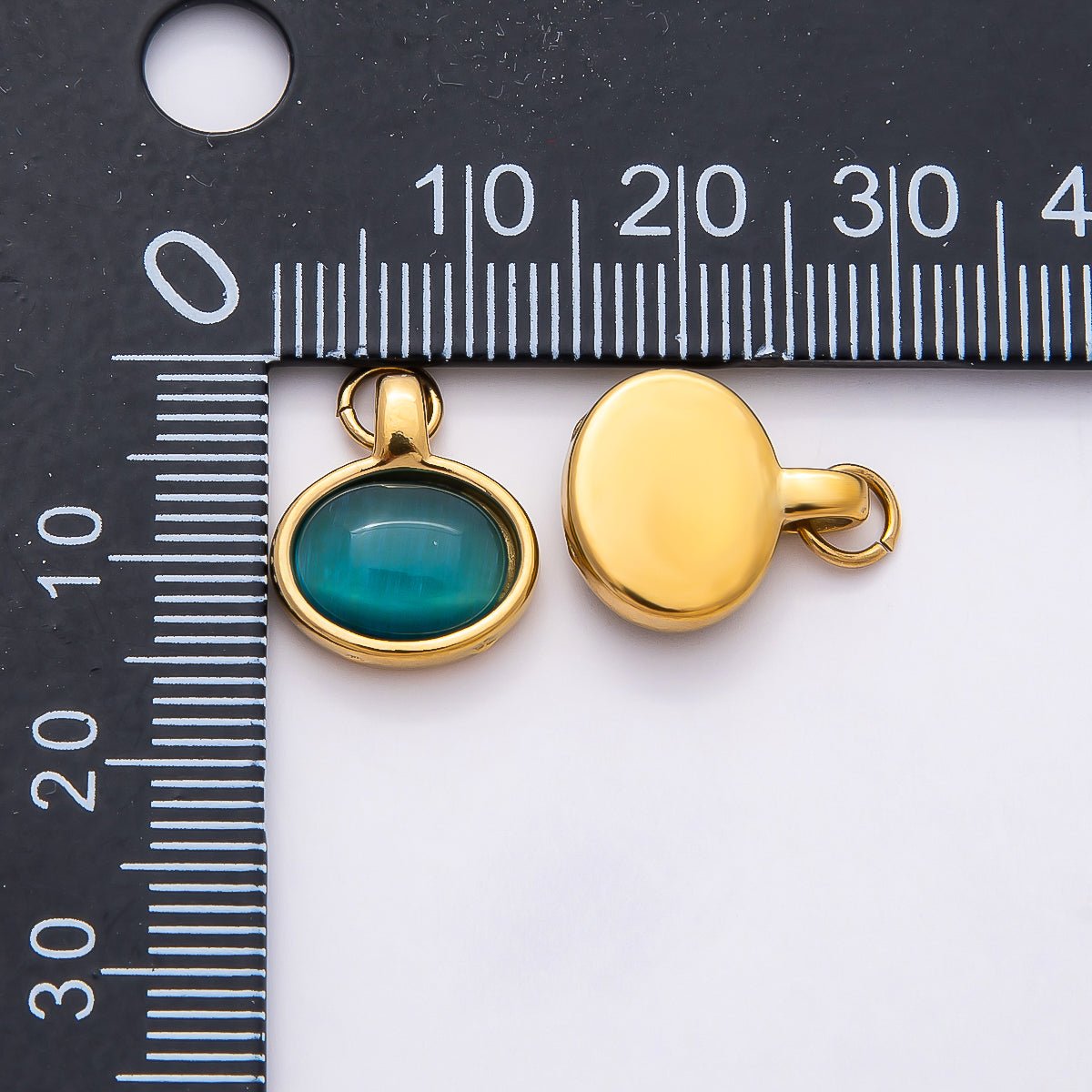 PVD Stainless Steel 14mm Turquoise, Peridot Cabochon Gemstone Oval Charm | Charms-00804 Charms-00805