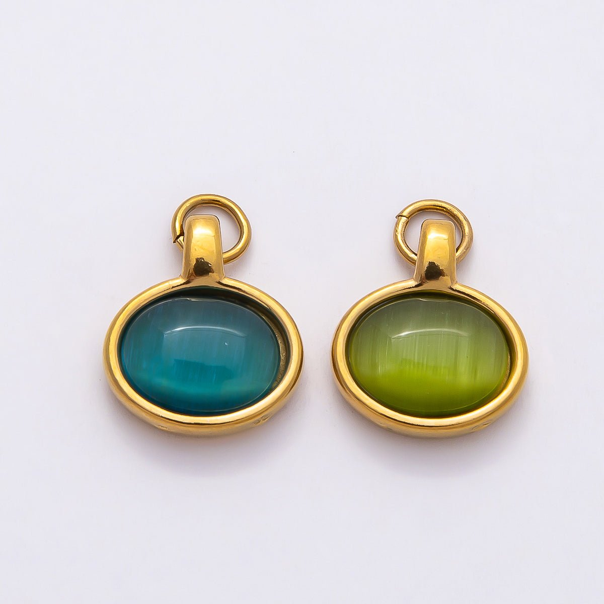 PVD Stainless Steel 14mm Turquoise, Peridot Cabochon Gemstone Oval Charm | Charms-00804 Charms-00805