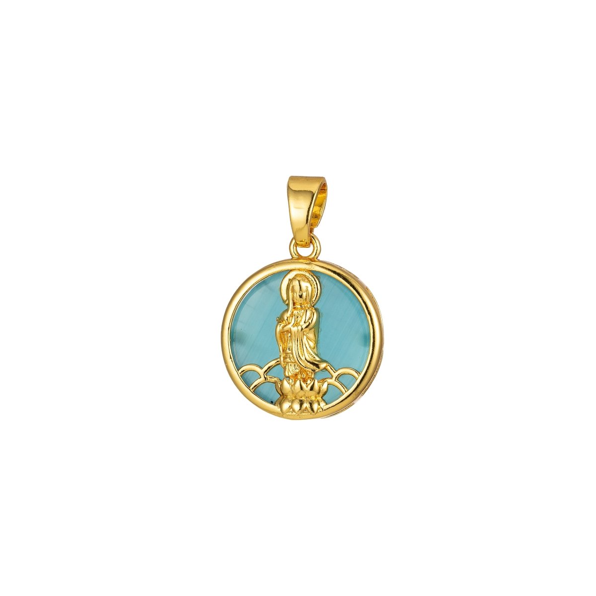 14K Gold Filled Quan Yin Pendant Buddha Kuan Yin Dainty Round Religious Pendant | J296 - J300