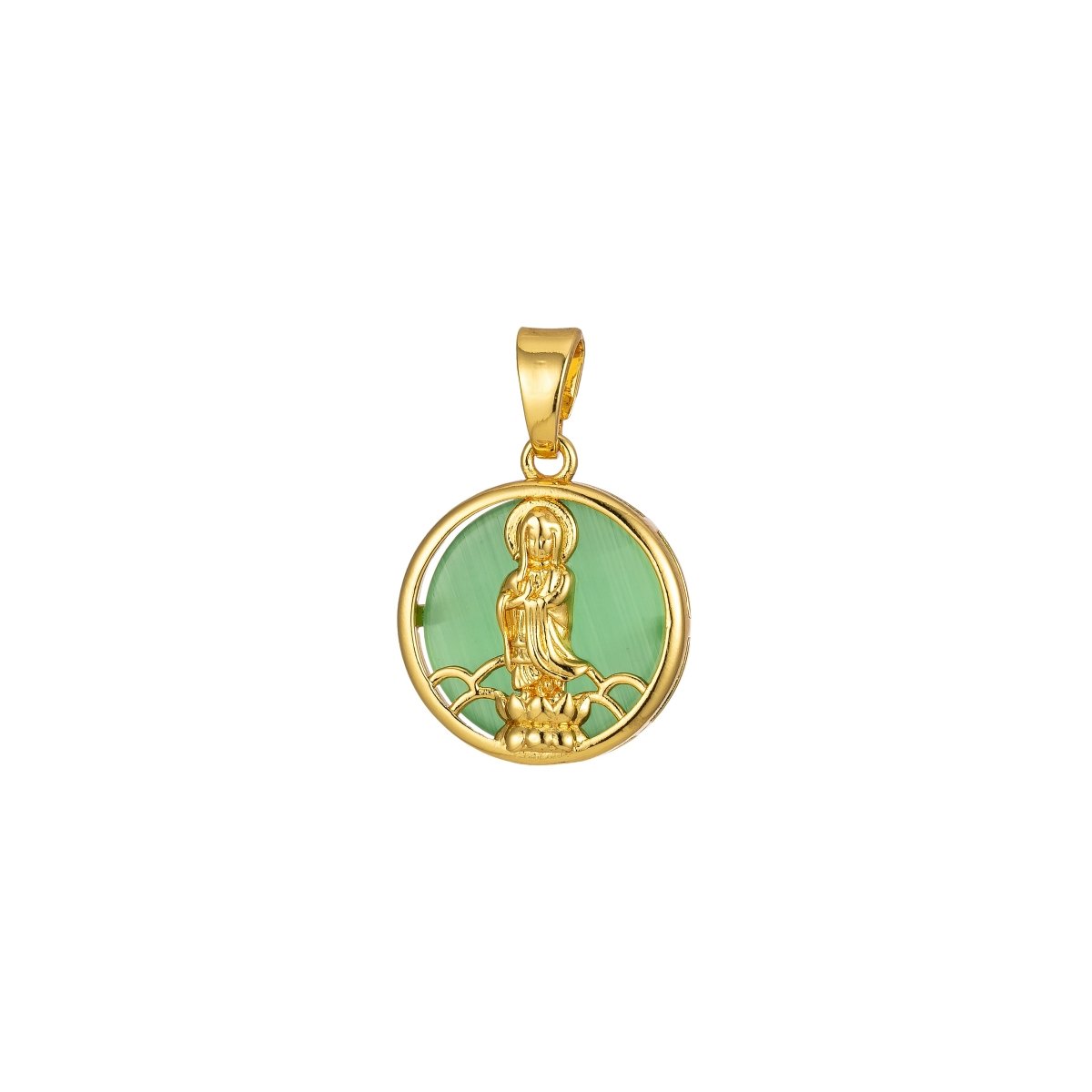 14K Gold Filled Quan Yin Pendant Buddha Kuan Yin Dainty Round Religious Pendant | J296 - J300