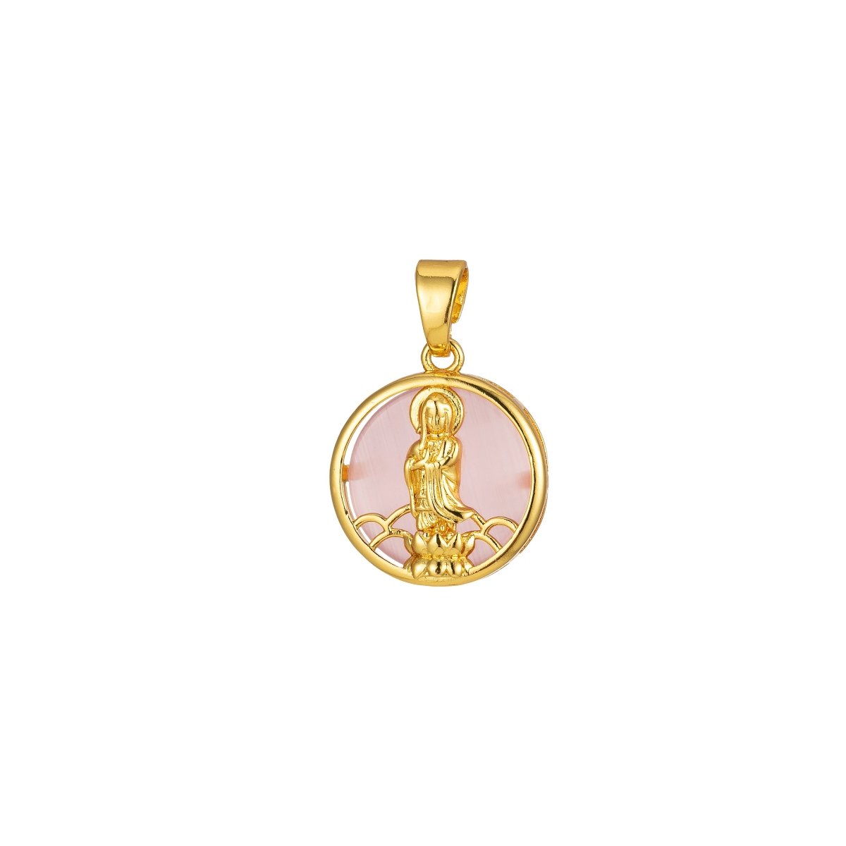 14K Gold Filled Quan Yin Pendant Buddha Kuan Yin Dainty Round Religious Pendant | J296 - J300