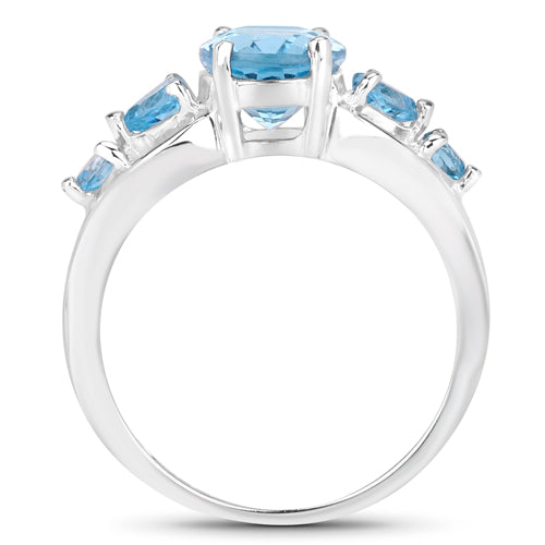 3.37 Carat Genuine Swiss Blue Topaz .925 Sterling Silver Ring