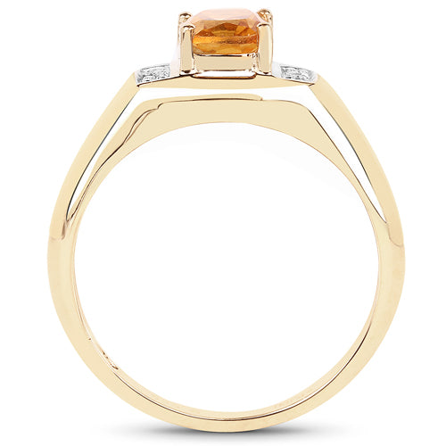 14K Yellow Gold Plated 1.36 Carat Genuine Citrine & White Topaz .925 Sterling Silver Ring