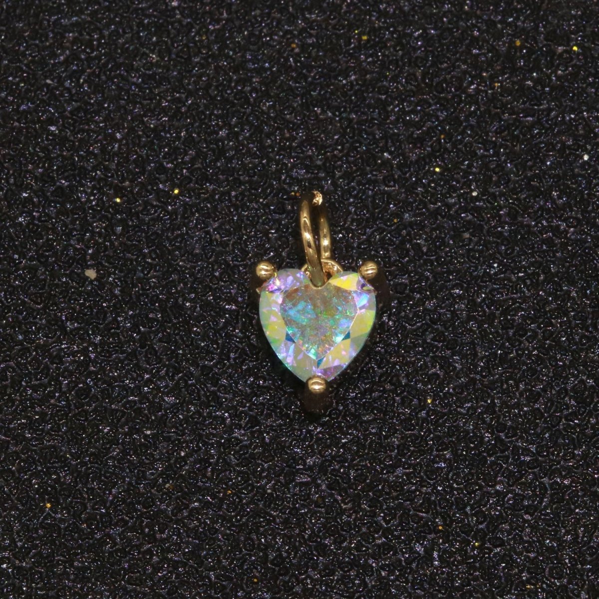 Rainbow Heart CZ Pendant, Opalescent CZ Charm, Aurore Boreale Cubic Zirconia charm, Jewelry Gold Filled E-918