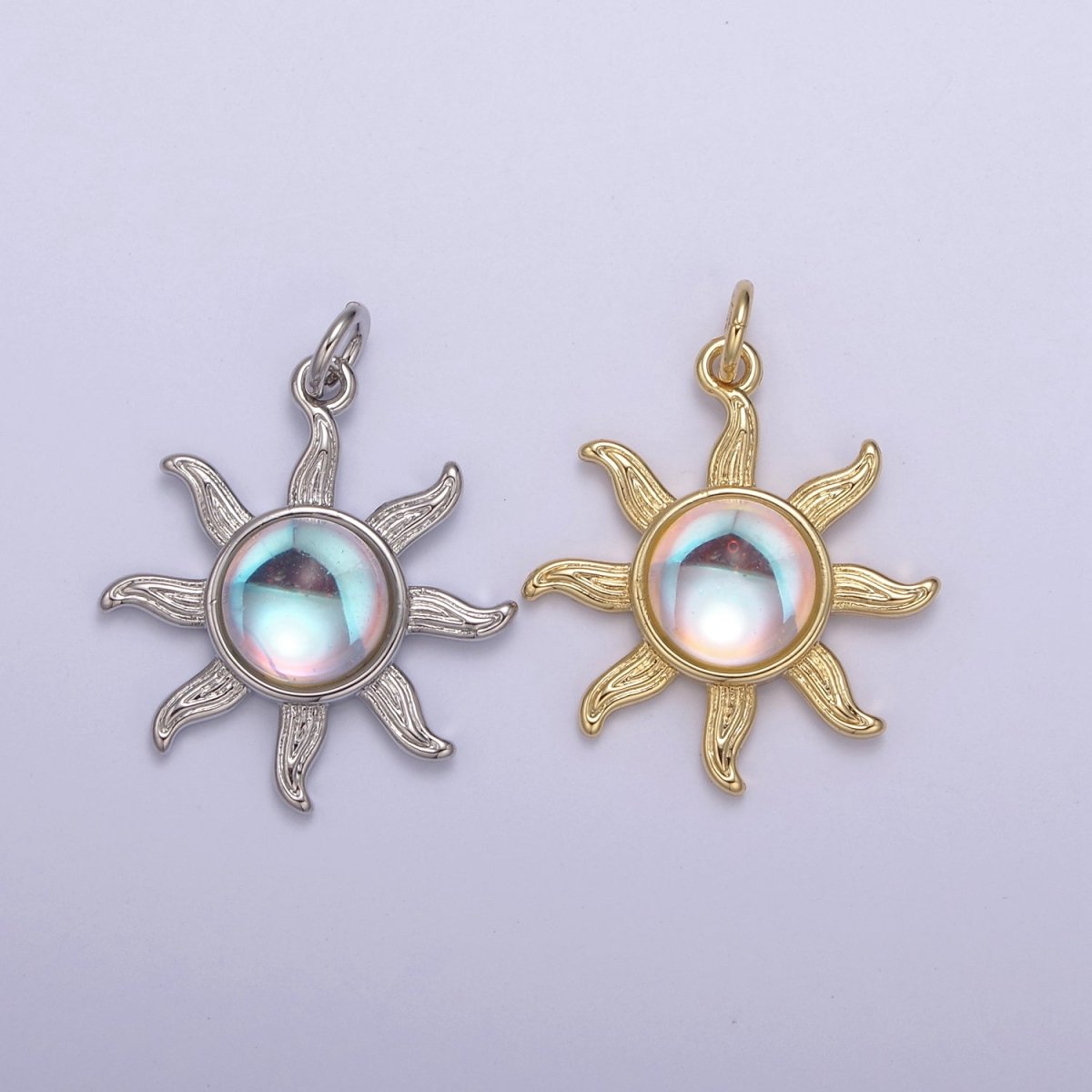 Rainbow Moonstone Sun Pendant in 14k Gold Filled June Birthstone Bohemian Celestial Jewelry Supply N-757 N-758