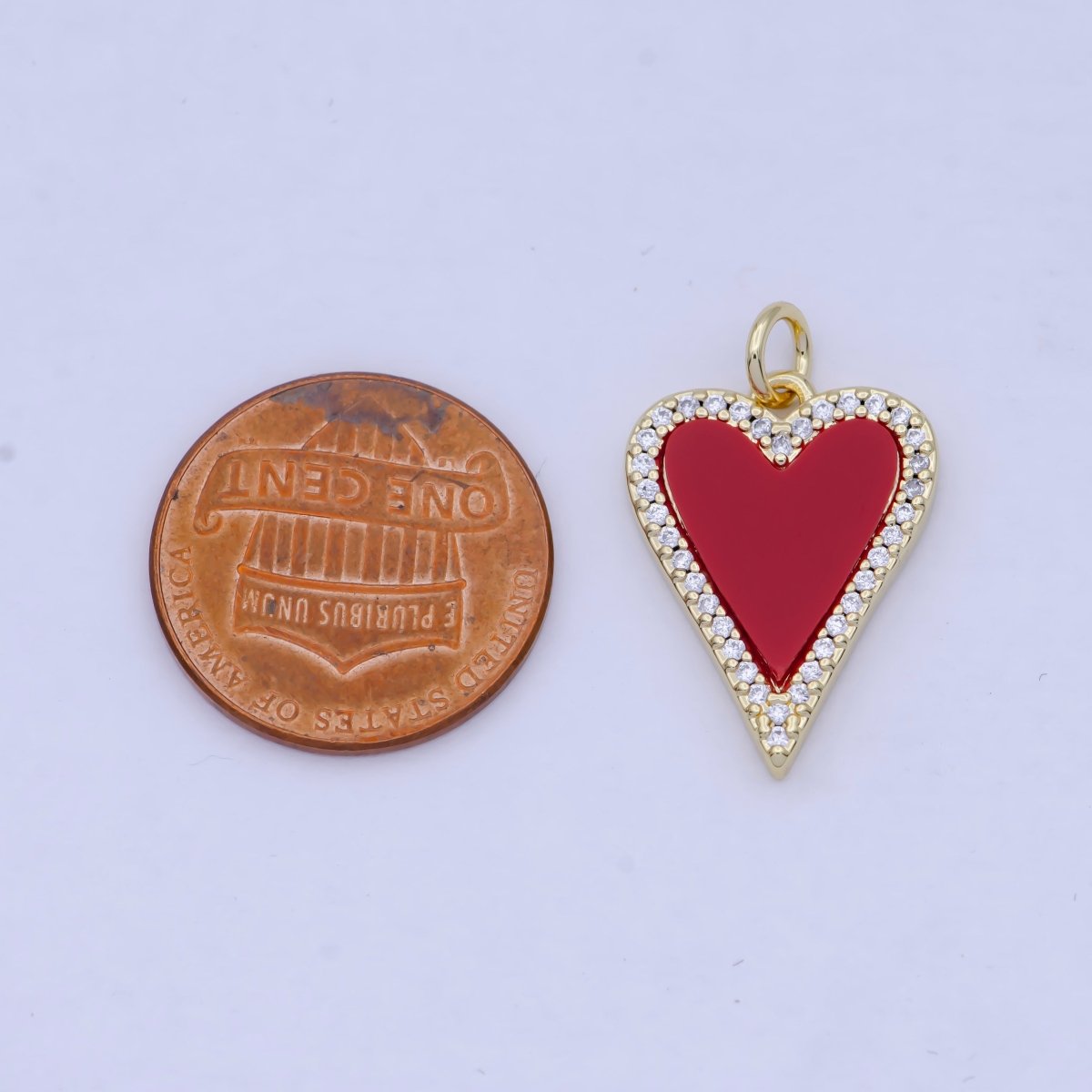Red Heart Charm Carnelian Heart Pendant with CZ Stone in 24k Gold Filled AG-087