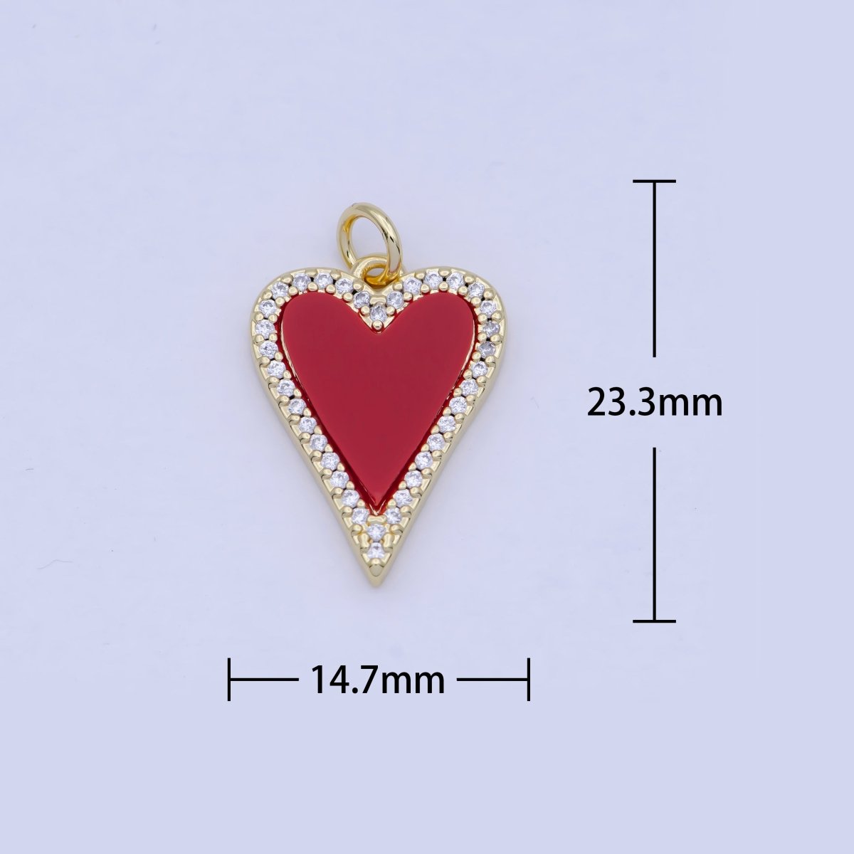 Red Heart Charm Carnelian Heart Pendant with CZ Stone in 24k Gold Filled AG-087