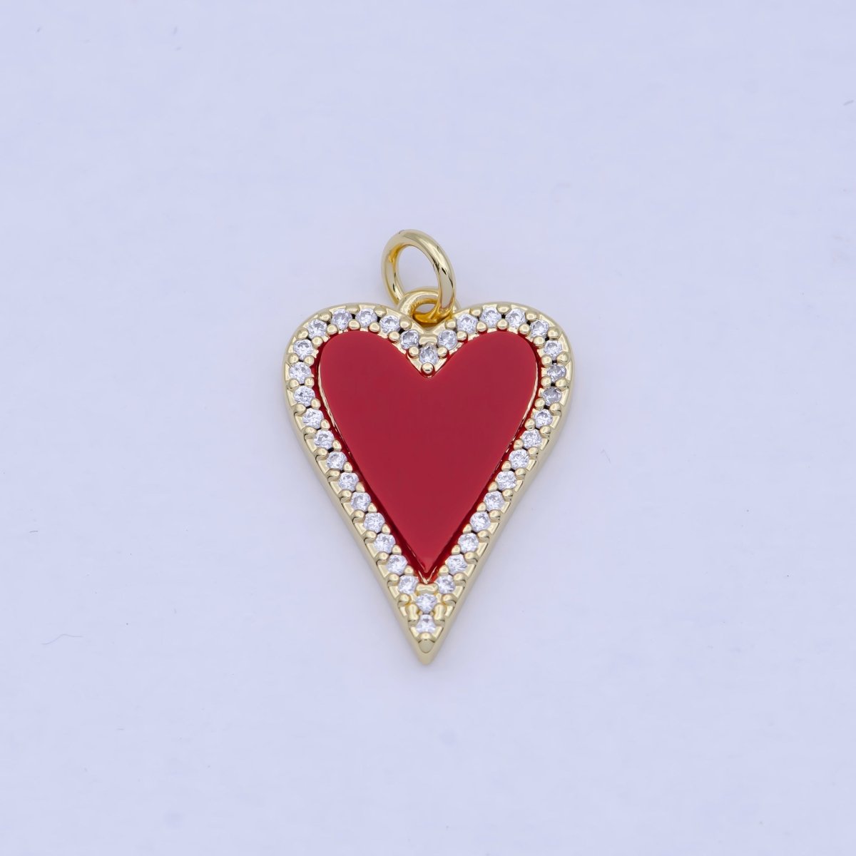 Red Heart Charm Carnelian Heart Pendant with CZ Stone in 24k Gold Filled AG-087