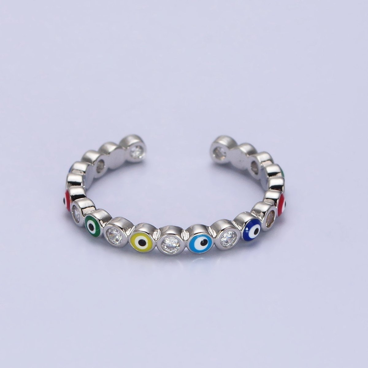 Red, Multicolor, Black, Green, Pink Clear CZ Enamel Evil Eye Adjustable Ring in Gold & Silver | O264-O266,R-181, R-183, R-192, U-301, U-308